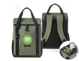 Mochila térmica almofadada en cuero negro 3D, moderna, con soporte para dispositivos y equipos de negocios. Ideal para el