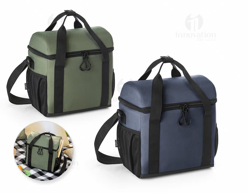 Bolsa térmica almofadada em couro marrom elegante para viagens e compras. Mantenha seus alimentos frescos com estilo e praticidade. Adquira já a sua!