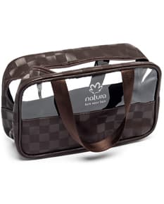 Necessaire PVC impermeável preta: acessório de viagem moderno e elegante para guardar seus objetos pessoais com estilo e proteção. Ideal para quem busca praticidade e organização em suas aventuras. Com design fashion e resistente, é o companheiro perfeito para suas jornadas.