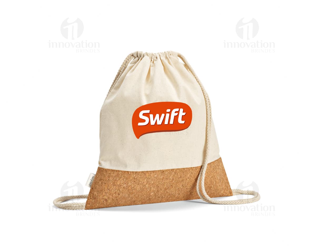Mochila amarela de burlap vazia para brindes corporativos. Ideal para presentes de negócios. Design tradicional e estilo moderno. Adquira já!