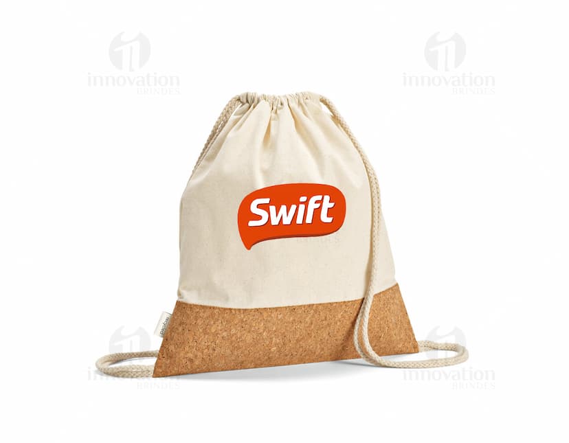 Mochila amarela de burlap vazia para brindes corporativos. Ideal para presentes de negócios. Design tradicional e estilo moderno. Adquira já!