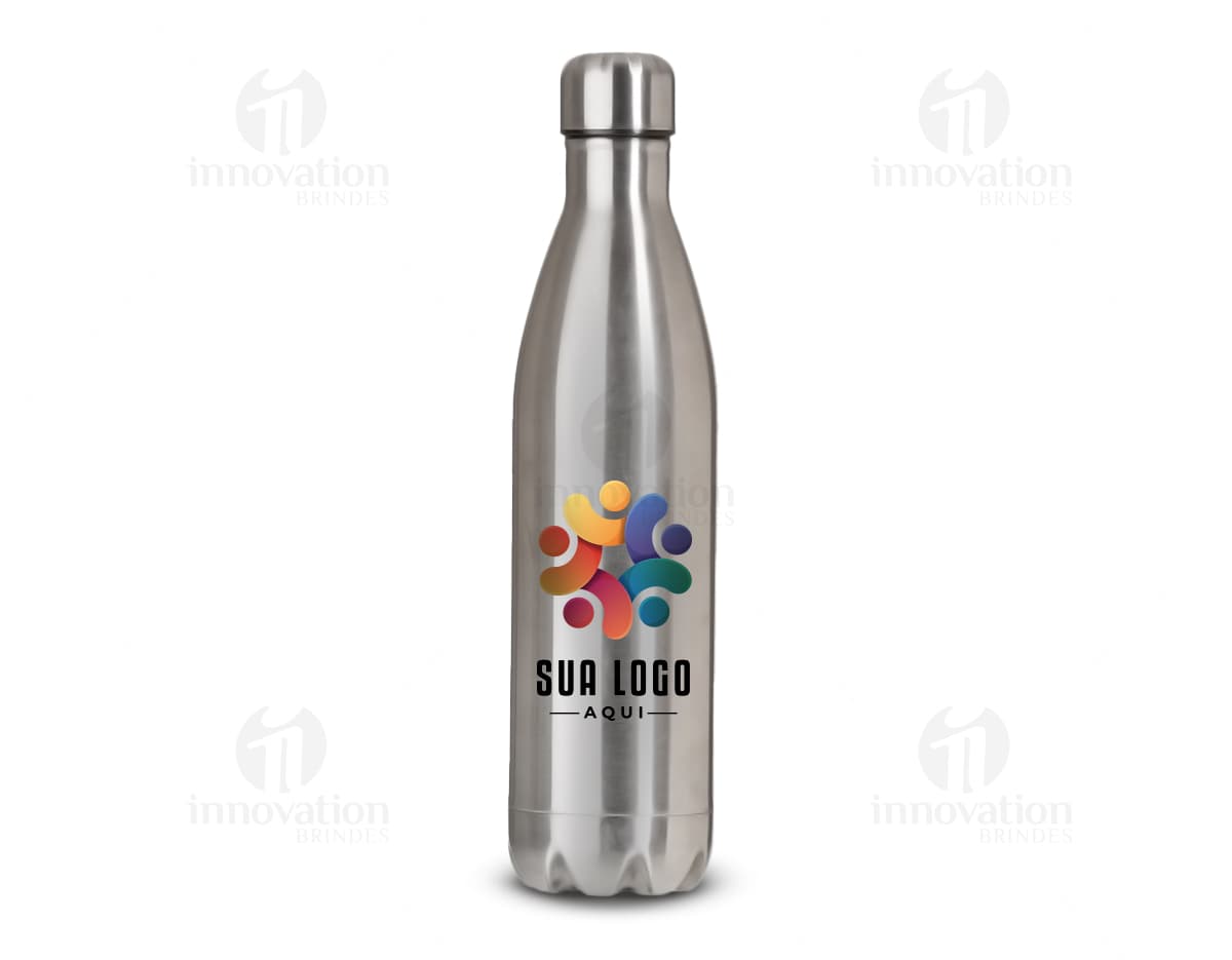 Garrafa térmica de inox com capacidade de 750ml, ideal para manter bebidas quentes ou frias por mais tempo. A garrafa é transparente, com design elegante, possui tampa e é resistente a quedas. Perfeita para levar em viagens, festas e para o dia a dia.