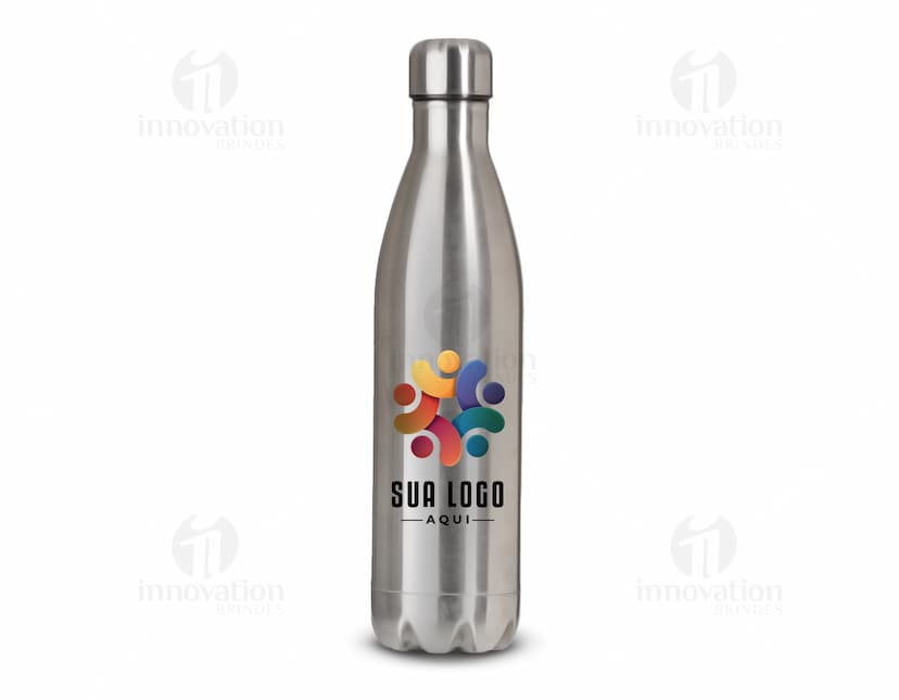 Garrafa térmica de inox com capacidade de 750ml, ideal para manter bebidas quentes ou frias por mais tempo. A garrafa é transparente, com design elegante, possui tampa e é resistente a quedas. Perfeita para levar em viagens, festas e para o dia a dia.