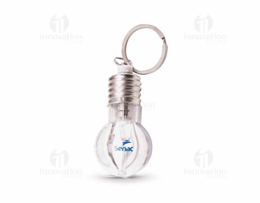 Chaveiro lampada de metal prateado com formato de lâmpada, design criativo, transparente e brilhante.