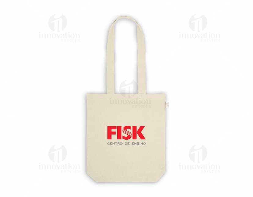 Sacola de compras em algodão reciclado com fecho de combinação e dispositivo de segurança. A sacola é resistente, protege os itens dentro dela e possui um design moderno em metal. Pode ser usada para fazer compras de forma segura e proteger seus pertences.