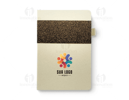 Brown leather notebook with visible stitching and button closure on the cover.