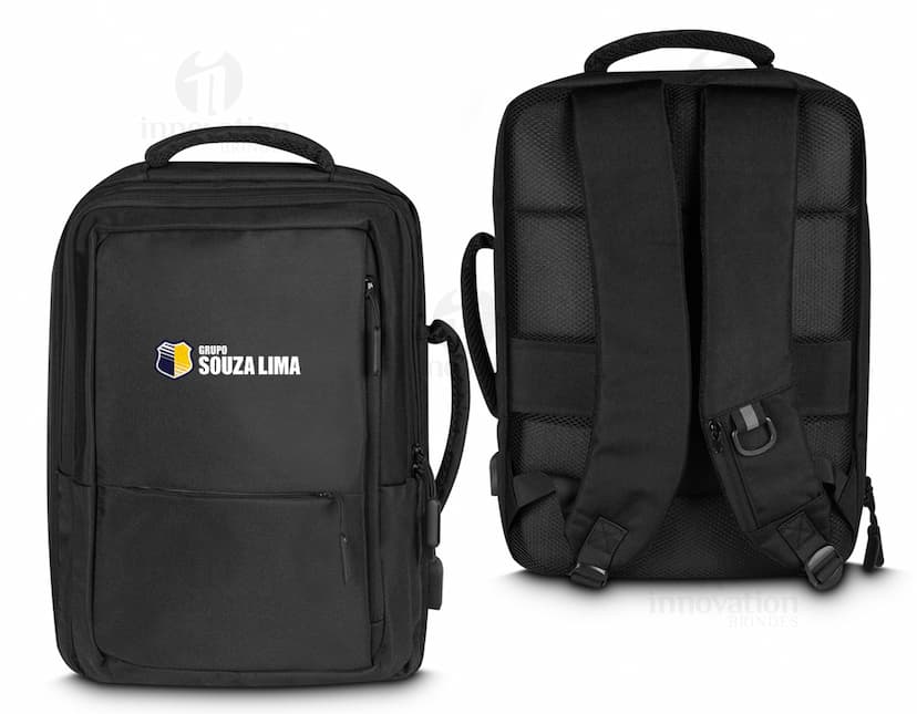 Mochila pasta para notebook em couro preto, moderna e elegante, perfeita para viagens de negócios ou lazer. Com alça resistente, bolsos com zíper e compartimento acolchoado para laptop. Ideal para quem busca estilo e praticidade em um único acessório.