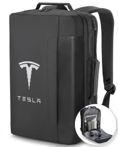 Mochila/Pasta para Notebook Premium em metal preto e prata, design moderno, com alça de couro e fecho. Perfeito para armazenar equipamentos e dispositivos tecnológicos.