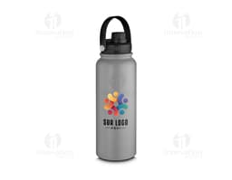 Garrafa térmica de 1,1L, feita de plástico transparente. Possui tampa e é ideal para armazenar líquidos de forma saudável e