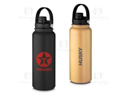 Garrafa térmica de 1,1L transparente, feita de plástico, com tampa e válvula para líquidos. Produto ideal para manter bebidas