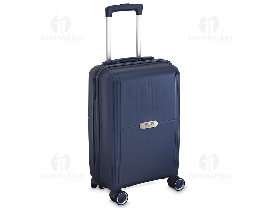 Mala de bordo preta com design moderno, ideal para viagens de negócios. Equipada com compartimento para laptop e espaço para