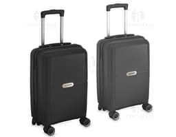 Mala de bordo preta com design moderno, ideal para viagens de negócios. Equipada com compartimento para laptop e espaço para