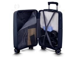 Mala de bordo preta com design moderno, ideal para viagens de negócios. Equipada com compartimento para laptop e espaço para