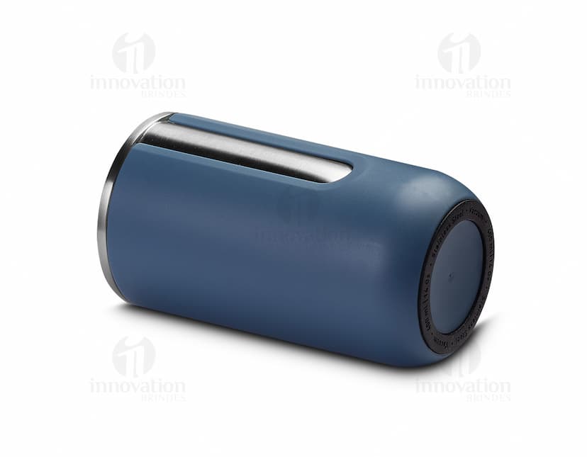 Copo térmico de 400ml em metal preto, moderno e digital, com design eletrônico e tecnológico.