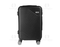Metal and black leather carry-on luggage, modern equipment with electric motor and storage device. Retro design with leather