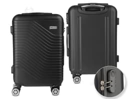 Metal and black leather carry-on luggage, modern equipment with electric motor and storage device. Retro design with leather