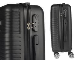 Metal and black leather carry-on luggage, modern equipment with electric motor and storage device. Retro design with leather
