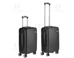 Metal and black leather carry-on luggage, modern equipment with electric motor and storage device. Retro design with leather
