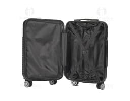 Metal and black leather carry-on luggage, modern equipment with electric motor and storage device. Retro design with leather