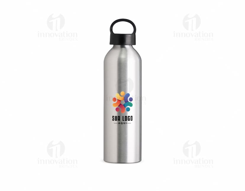 Garrafa de alumínio de 630ml com tampa rosqueável.