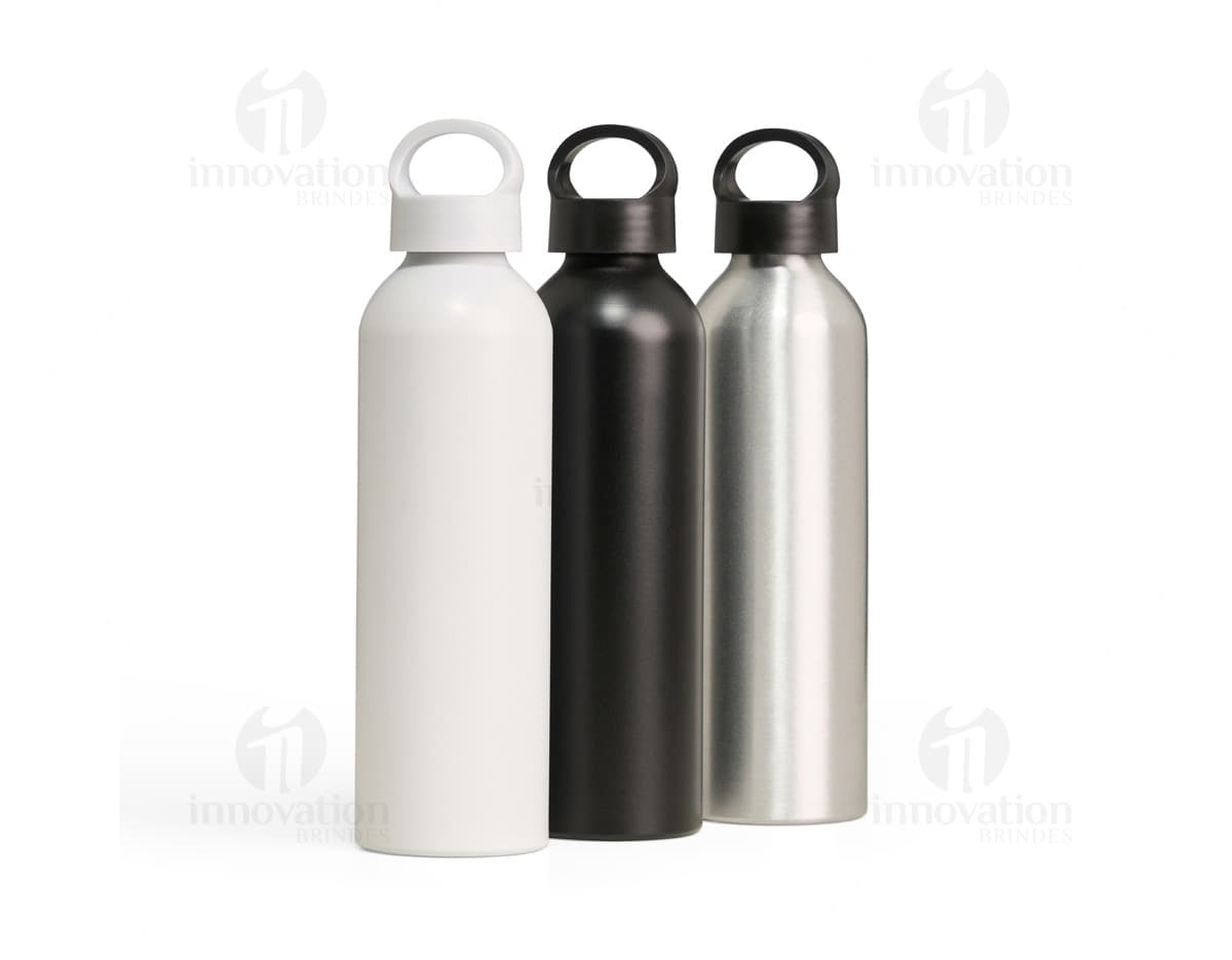 Garrafa de alumínio de 630ml com tampa rosqueável.