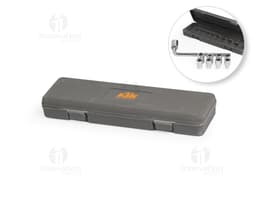 10-Piece tool kit made of metal and plastic, including an adjustable wrench, handle, screwdriver, pliers, screwdrivers
