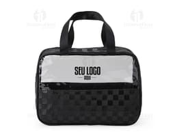 Necessaire PVC Impermeável, feita de plástico resistente e com fecho de zíper para proteger seus pertences de forma segura.