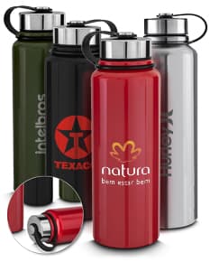 Garrafa térmica de 1L transparente, com tampa de metal, design clean e prateado. Ideal para manter líquidos quentes ou frios por mais tempo, possui capacidade para armazenar bebidas saudáveis e refrescantes.