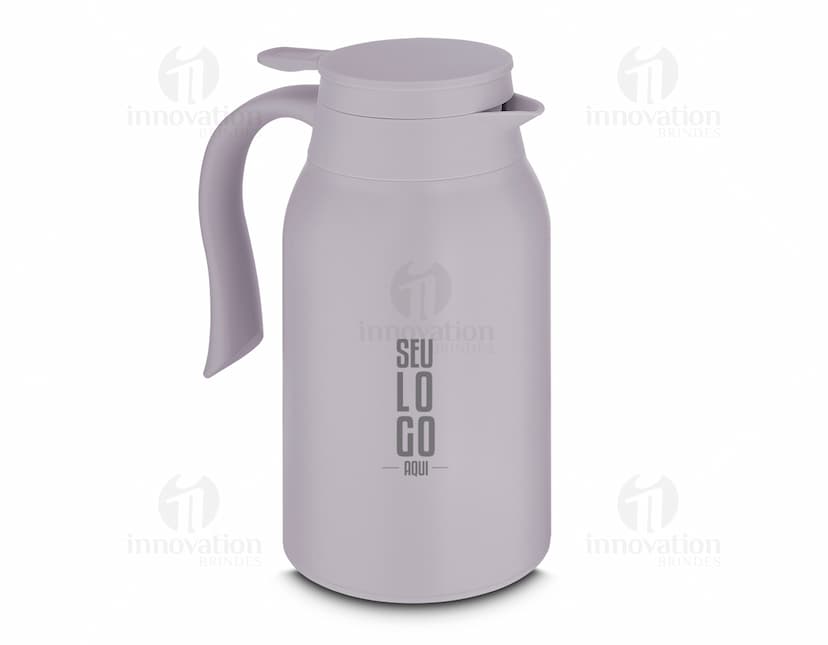 Garrafa térmica transparente de 950ml, feita de plástico, com tampa e alça. Ideal para manter líquidos quentes ou frios por mais tempo.