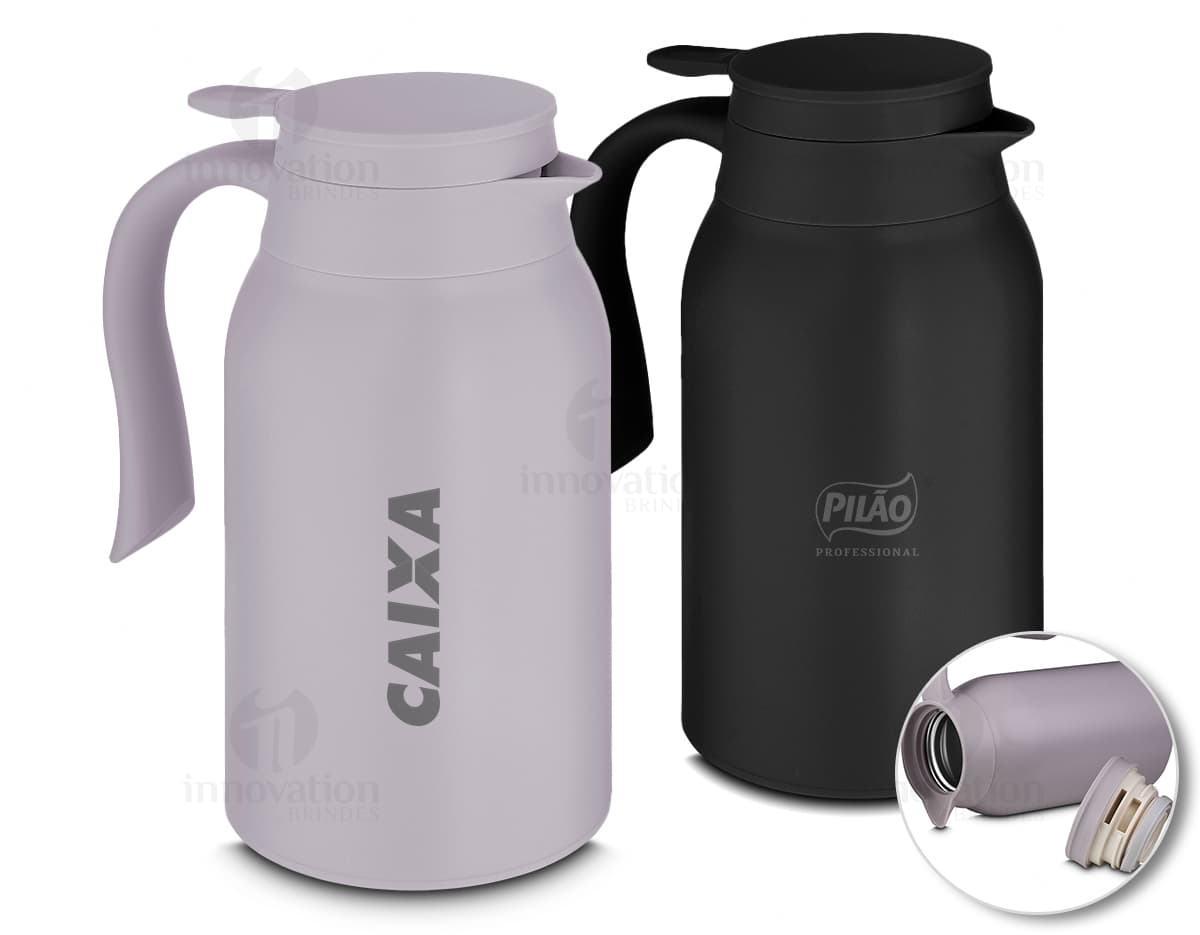 Garrafa térmica de 950ml, objeto de plástico transparente com tampa, vazia e limpa, ideal para armazenar água, bebidas frescas ou quentes.