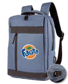 Mochila para Notebook preta em couro, moderna e elegante, com fecho de zíper e alça para transporte. Ideal para viagens de negócios e uso diário.