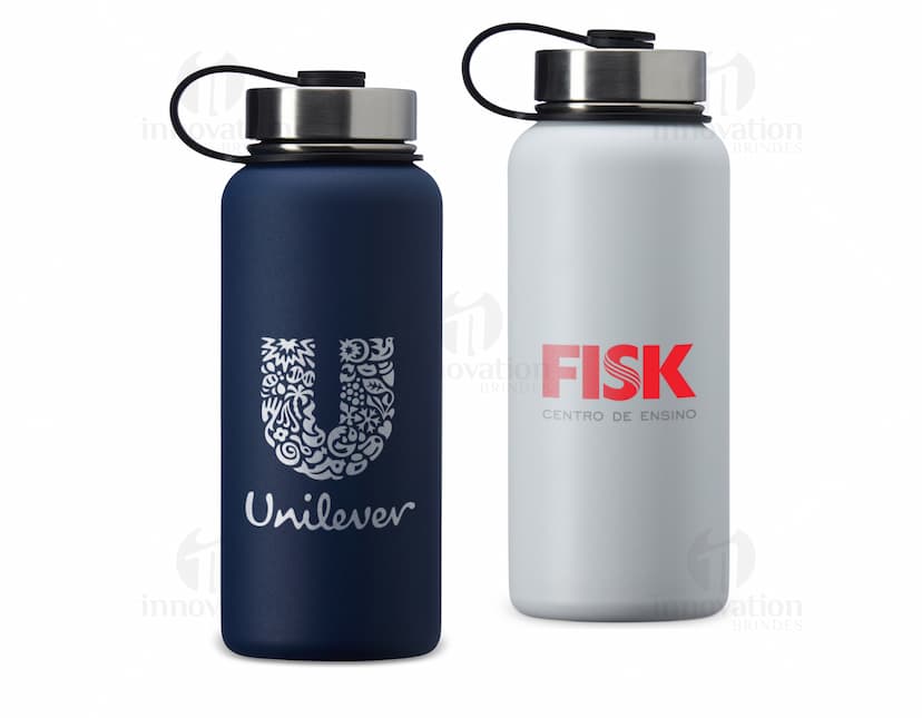 Garrafa térmica Inox 950ml transparente com tampa de metal e design clean, ideal para manter líquidos quentes ou frios por mais tempo.