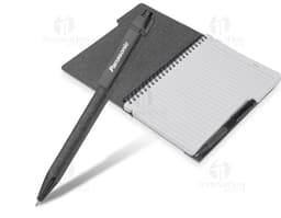 Brown vintage leather notebook with blank pages, pen, and money written on it.