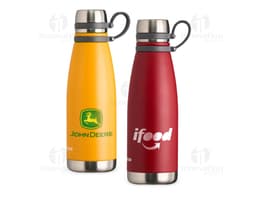 Garrafa Térmica 800ml transparente com tampa plástica na cor amarela, contendo líquido.