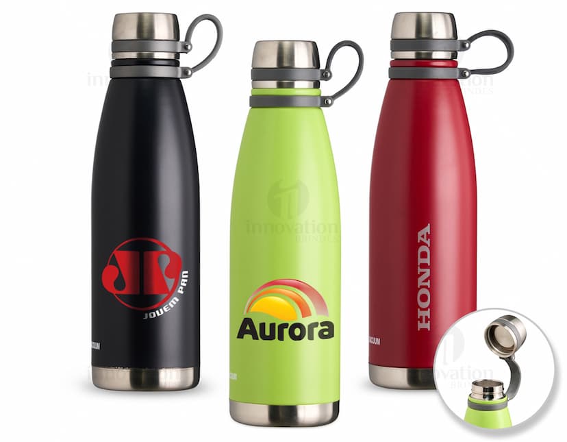 Garrafa térmica de 1,1 litros em plástico transparente, com tampa marrom e design elegante. Ideal para armazenar bebidas quentes ou frias, mantendo a temperatura por mais tempo.