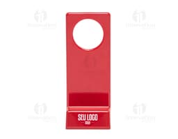 Suporte para celular em design moderno e criativo, feito de papel amarelo com um enfeite vazado. Perfeito para uso no