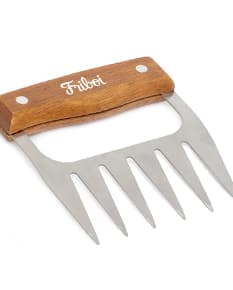 Garra para Churrasco em aço inox com design moderno e cabo de madeira.