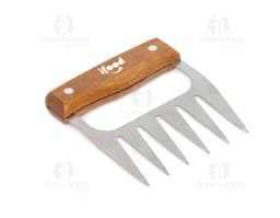 Garra para Churrasco em aço inox com design moderno e cabo de madeira.