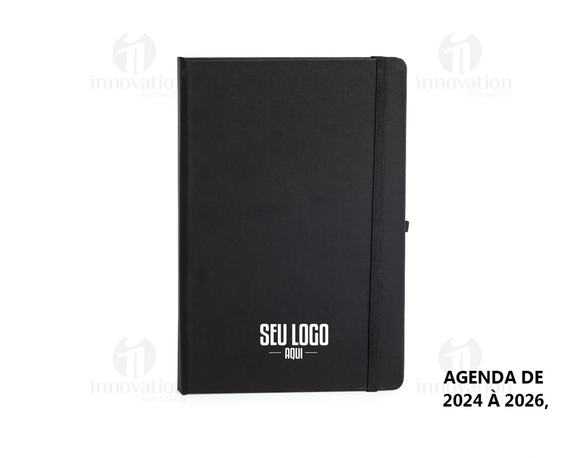Planner Cromato Anual com capa azul, contendo páginas mensais e semanais com espaço para anotações e planejamento.