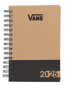 Notebook de papel em branco, vazio para anotações, com design de agenda diária 2025. Objeto de escritório, material de papelaria antigo e vintage, com textura listrada, espaço para escrever e desenhar. Perfeito para estudos, trabalho e lembretes.