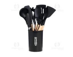 12-Piece Kitchen Utensil Set, including a shopper, spatula, spoon, fork, knife, among others. The colorful and bright design