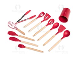 12-Piece Kitchen Utensil Set, including a shopper, spatula, spoon, fork, knife, among others. The colorful and bright design