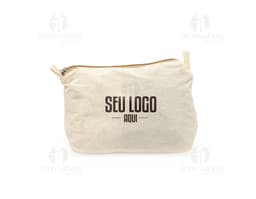 Cotton Cosmetic Bag in white, with a gold zipper and lace details.