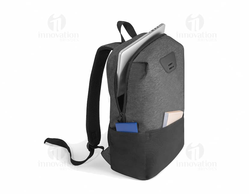 Mochila preta de couro para notebook, ideal para armazenamento e transporte seguro de equipamentos eletrônicos. Ideal para viagens, escritório e uso diário, com alça de mão, alças de suporte acolchoadas e várias opções de armazenamento.
