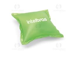 Sacola almofada inflável em forma de almofada, com design prático e dobrável. A sacola possui alças para transporte e infla
