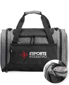 Bolsa esportiva de couro na cor preta, com capacidade de 46 litros, alça de ombro, fecho de zíper, design moderno e elegante. Ideal para viagens, academia, ou passeios casuais.