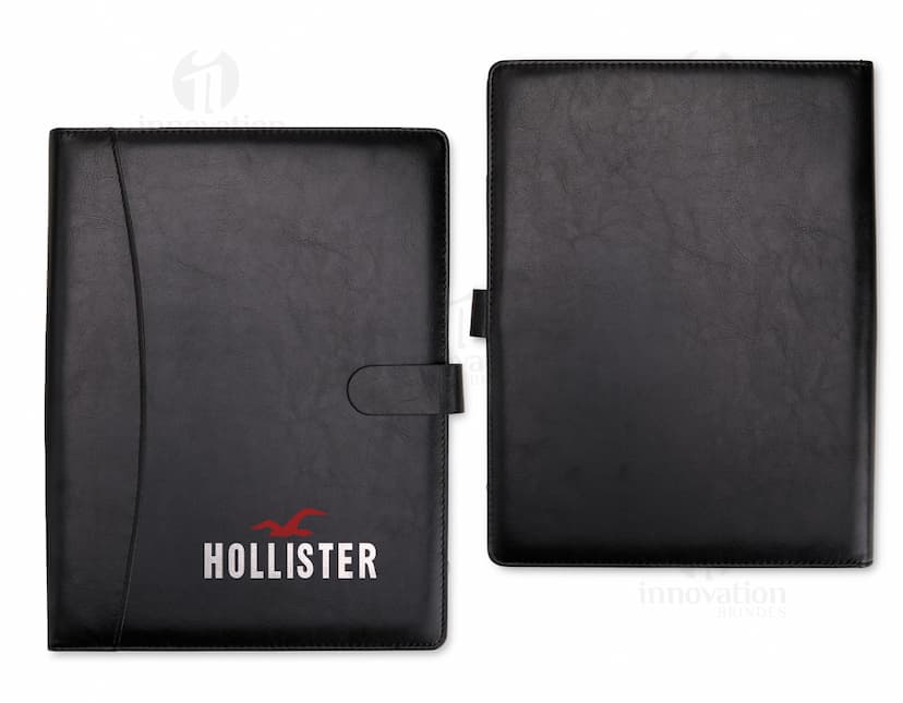 Pasta de convenção em couro preto com fecho imantado, ideais para armazenar documentos, laptop, dinheiro e outros objetos de trabalho. Perfeitas para celebrar a formatura ou conquista de sucesso.