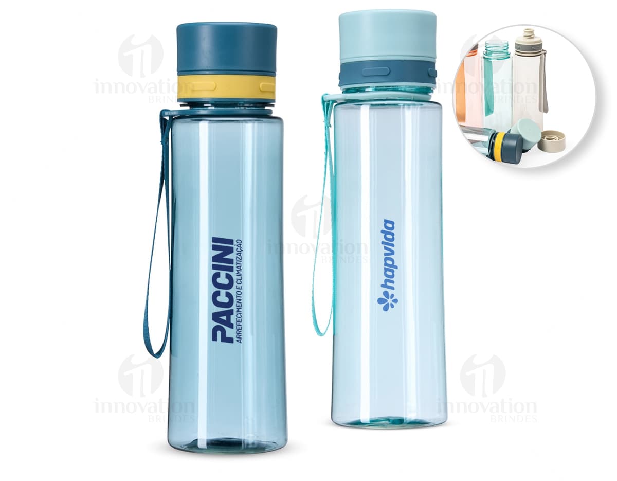 Garrafa Plástica 780ml transparente com tampa rosqueável.