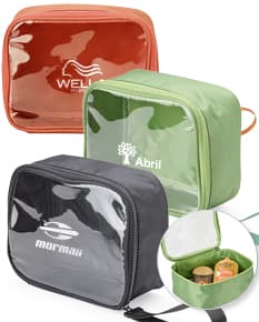 Nécessaire Nylon preta com zíper e alça lateral, ideal para armazenar itens de higiene pessoal e maquiagem.