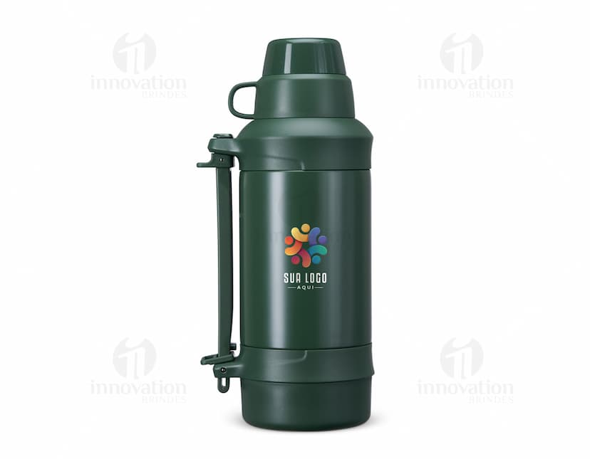 Garrafa térmica de 1250ml na cor preta, com tampa de rosca e design moderno.